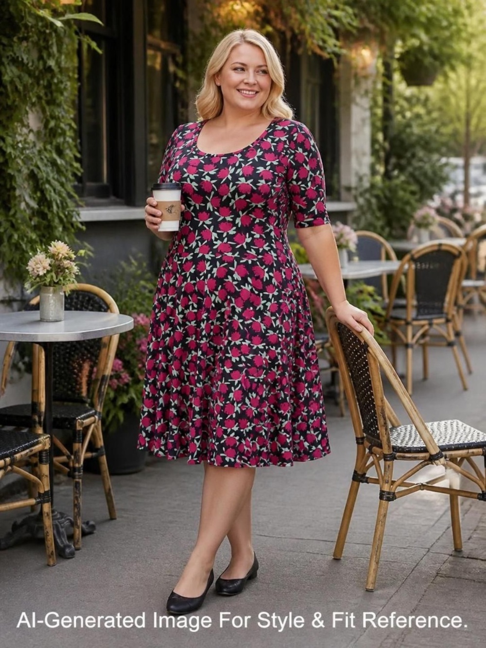 LuLaRoe Nicole Dress Black Pink Floral Fit & Flare